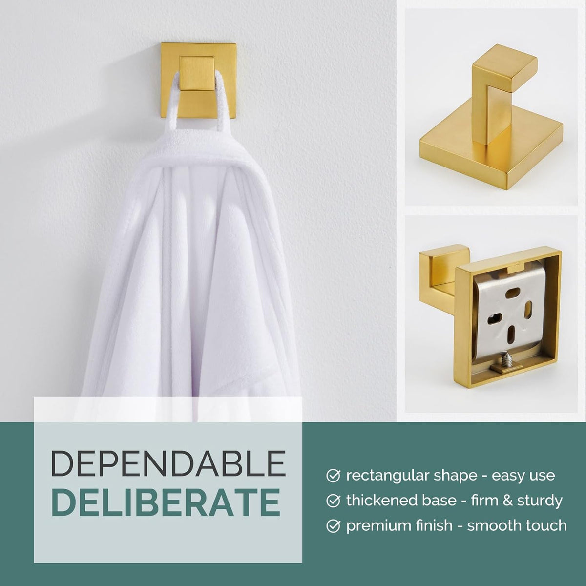 Angle Simple Towel Hook, SUS 304 Stainless Steel Hand Towel Holder for Bathroom, Wall Coat Hook, Brushed Gold