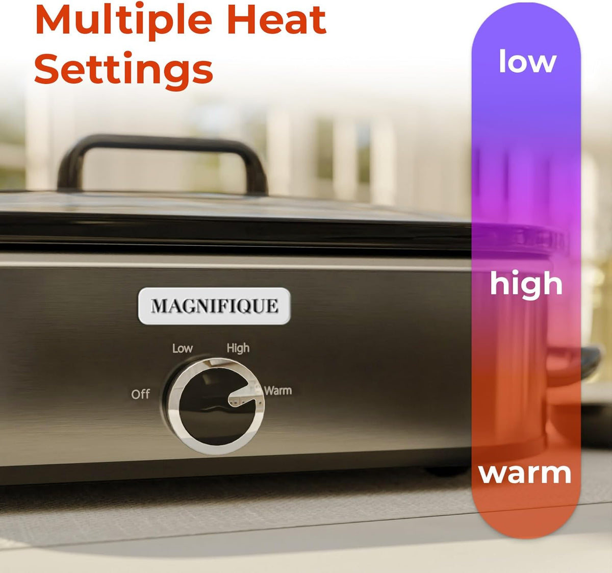[NEW] MAGNIFIQUE 4-Quart Slow Cooker with Casserole Manual Warm Setting - Perfect Kitchen Small Appliance for Family Dinners, Dishwasher Safe Crock, Stainless Stee