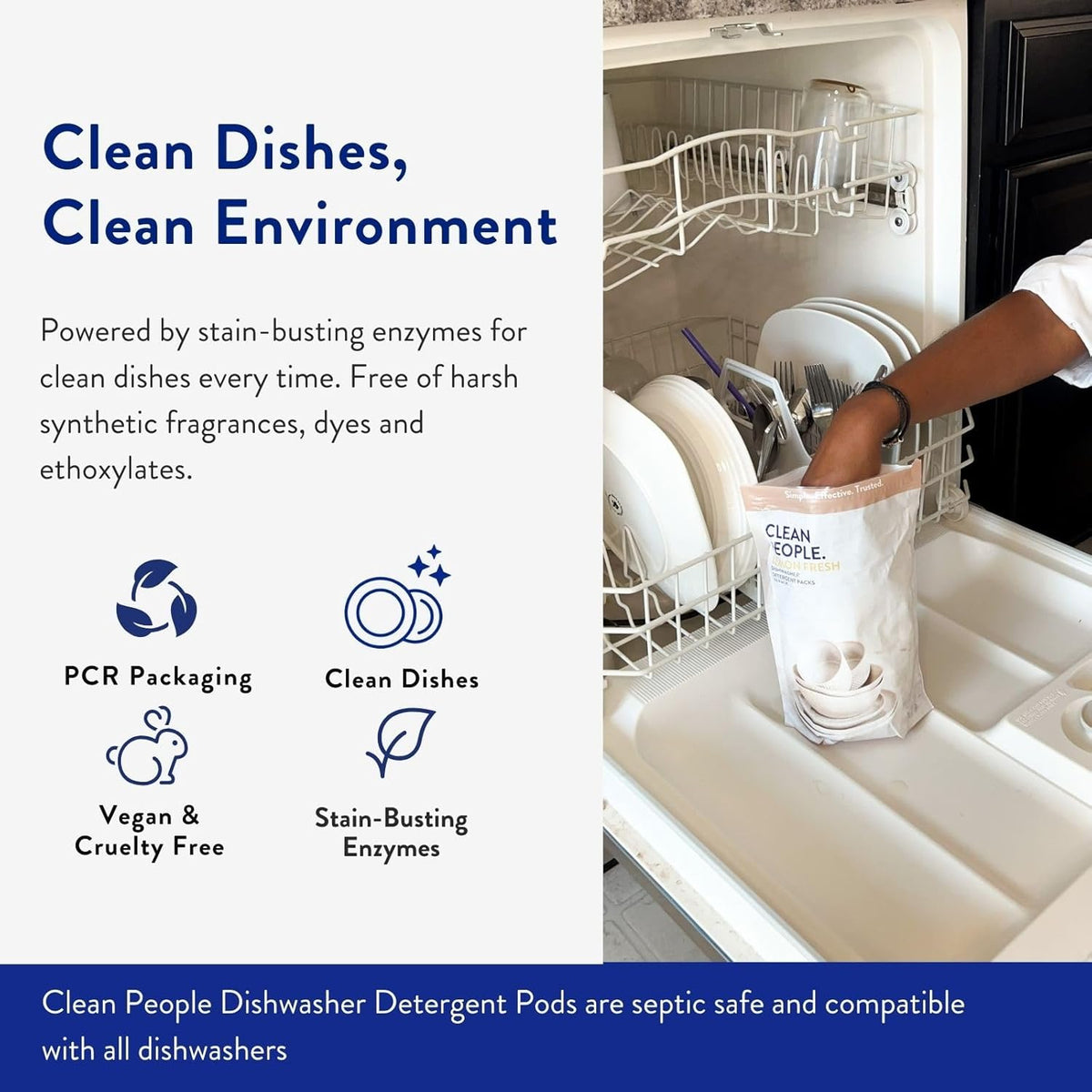 Clean People Dishwasher Pods - Cuts Grease & Rinses Sparkling Clean - Residue-Free - Phosphate Free Dishwashing Pods - Fragrance Free, 120 Pack