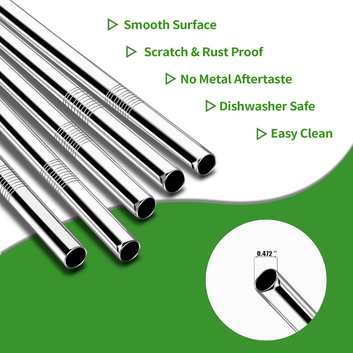 Lazycorner 5 Pcs Stainless Steel Smoothie Straws, 0.4'' Extra Wide Reusable Metal Drinking Straws for Milkshake, Smoothie, Beverage, Set of 5 with 2 Cleaning Brush