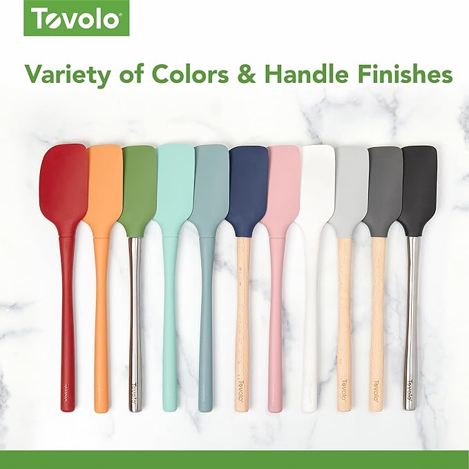Tovolo Stainless Steel Handled Silicone Spatula Set of 5 Pink Sorbet, Dishwasher Safe Kitchen Spatula Set for Cooking Baking, Non Toxic BPA Free Silicone Spatula set with Metal Steel Handle
