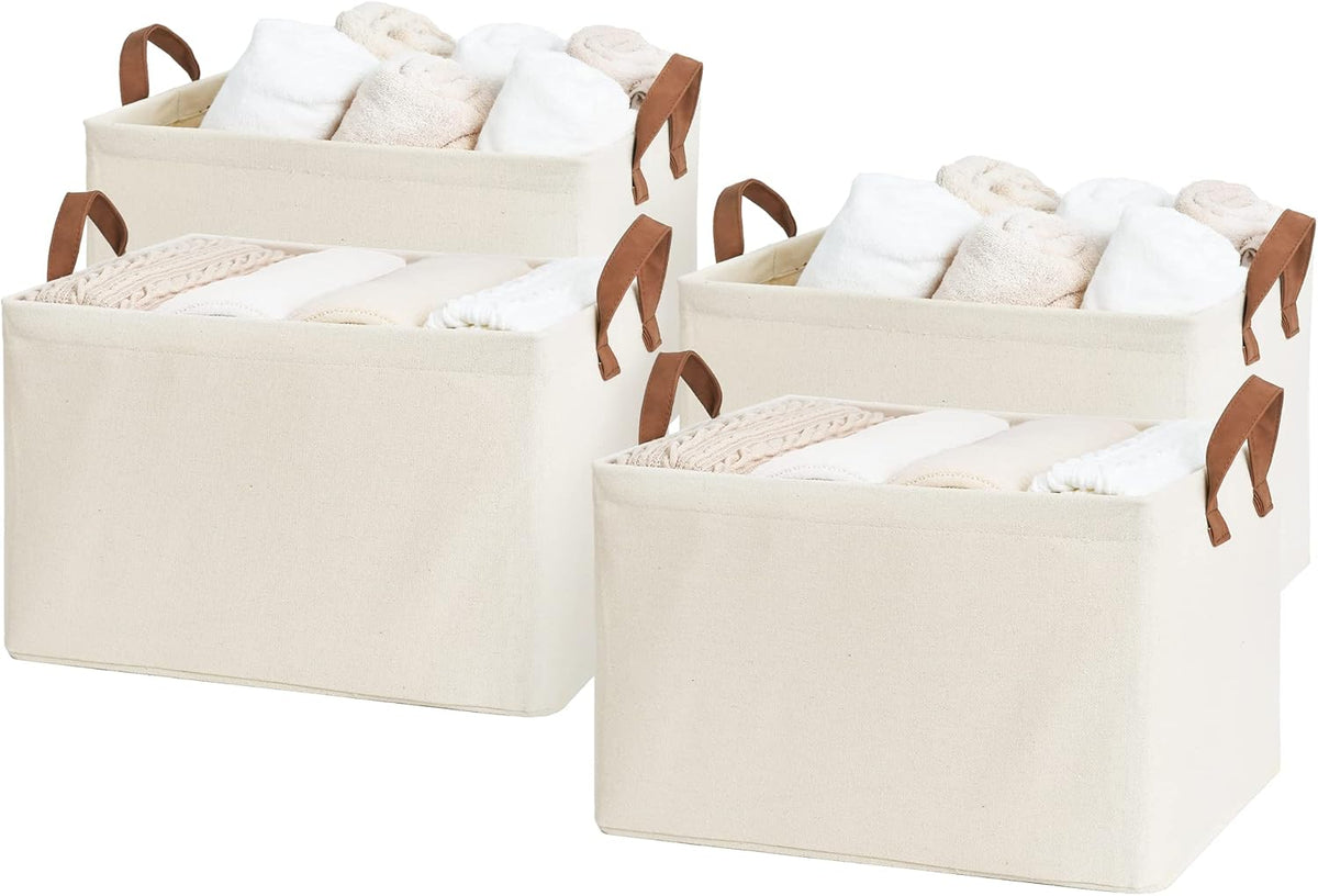 StorageWorks Storage Baskets for Shelves with Metal Frame, Organizing Bins, Fiber Shelf Baskets, Natural Color, 4-Pack