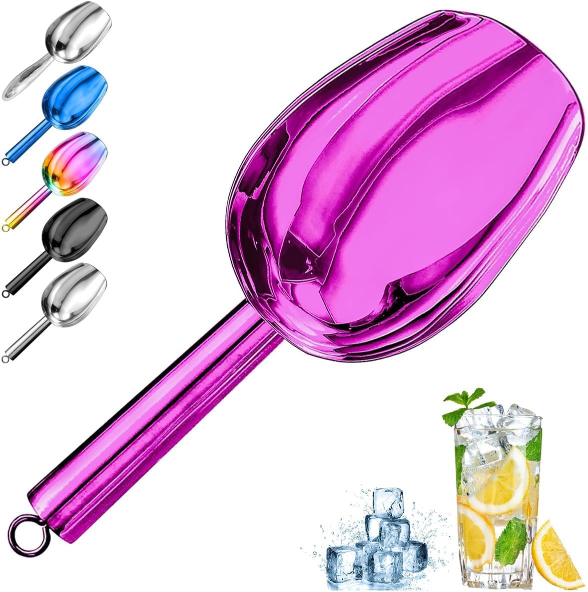 Metal Ice Scoop，Kitchen Ice Scooper for Ice Maker,Stainless Steel Small Ice Scooper for Freezer，Kitchen Gadgets Cookie Flour Pet Dog Food Scoop (purple, 3oz)