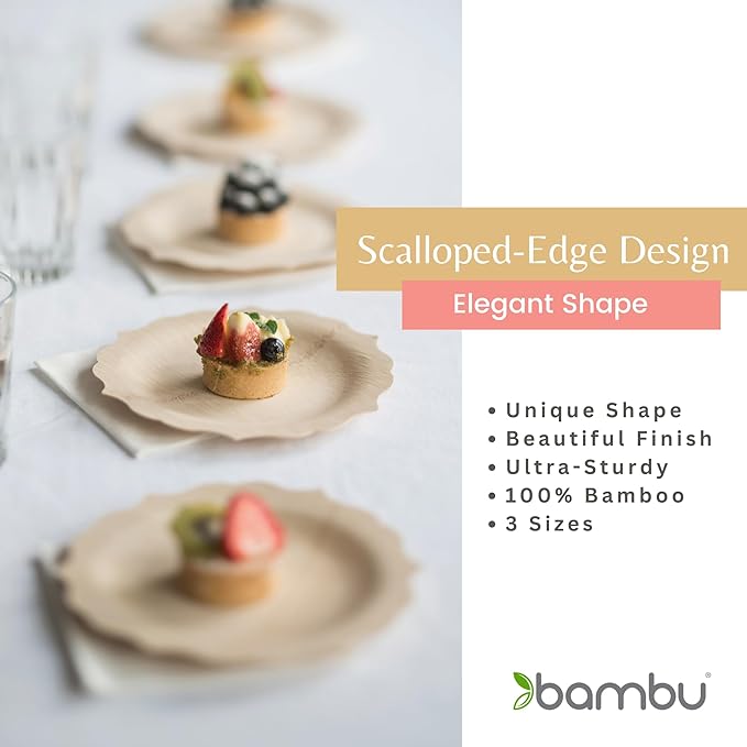 Bambu Pack of 25-11 Inch Disposable Bamboo Plates Fancy, Biodegradable Eco Friendly Products, Bamboo Disposable Plates for Party, Weddings, and Events, Great For Any Occasion, Compostable Plates