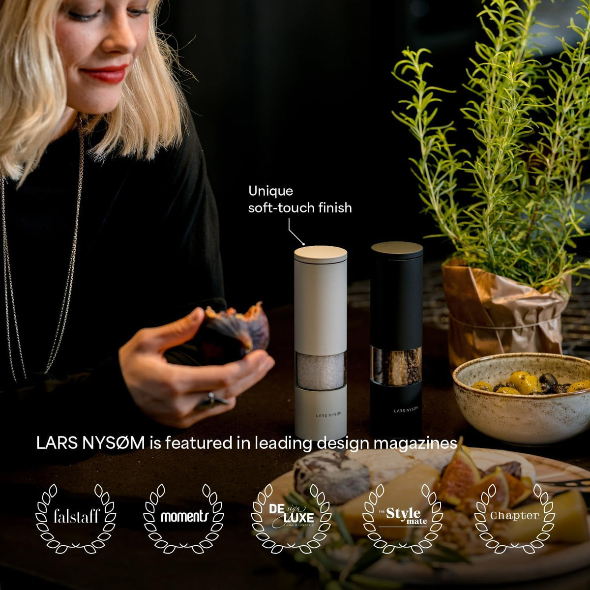 LARS NYSØM Salt and Pepper Grinder Set Manual, Stainless Steel Salt and Pepper Mills with Adjustable Ceramic Grinder I Design Spice Shakers (Sage Green)