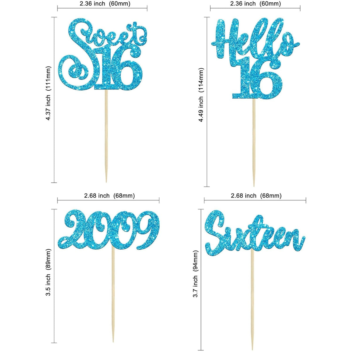 Gyufise 24Pcs Happy 16th Birthday Cupcake Toppers Glitter Hello 16 Sweet 16 Cupcake Picks Sixteen Years Old Birthday Cake Decorations for Celebrating 16th Birthday Anniversary Party Supplies Blue