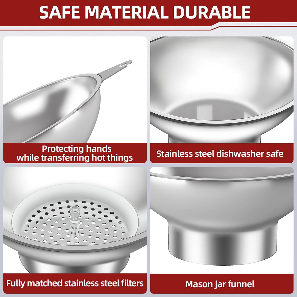 Stainless Steel Metal Canning Funnel with Removable Strainer, for Jams, Pickles and Home Preserving, Dishwasher Safe Kitchen Tool (2.26 Inch Standard Bore for Standard Mouth Mason Jars).