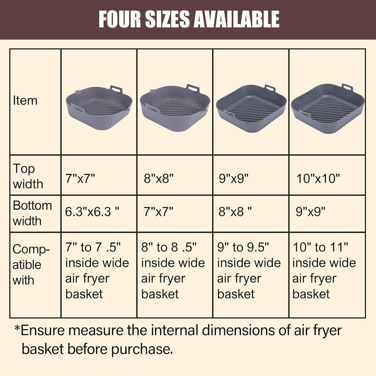 Silicone Liners Square for Air Fryer, 2 Pcs Non-stick Food-grade Reusable Basket Silicone Pot Baking Tray Airfryer Accessories, Top Size 9 inches, Bottom Size 8 inches