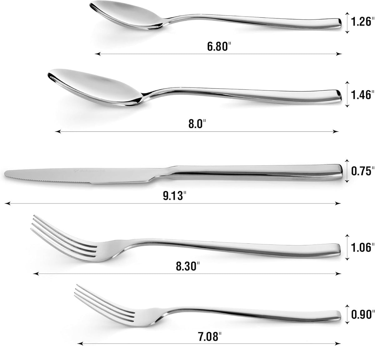 Modern Design Polished Flatware, Silverware Set for 8 persons, 40 Piece - Spoons, Forks, and Knives 18/10 Stainless Steel, Dishwasher Safe