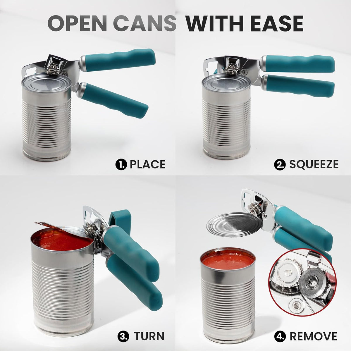 Zulay Kitchen Heavy Duty Stainless Steel Can Opener Manual with Bottle Opener - Rust Proof Manual Can Opener With Turn Knob & Comfy Soft Grip Handles - Emerald