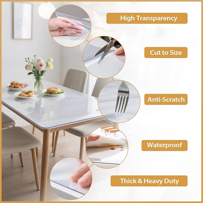 Clear Table Protector 30 x 60 Inch, 1.4mm Thick Waterproof PVC Plastic Table Cover, Durable Table Pad for Dining Room, Kitchen, Writing Desk, and Coffee Tables