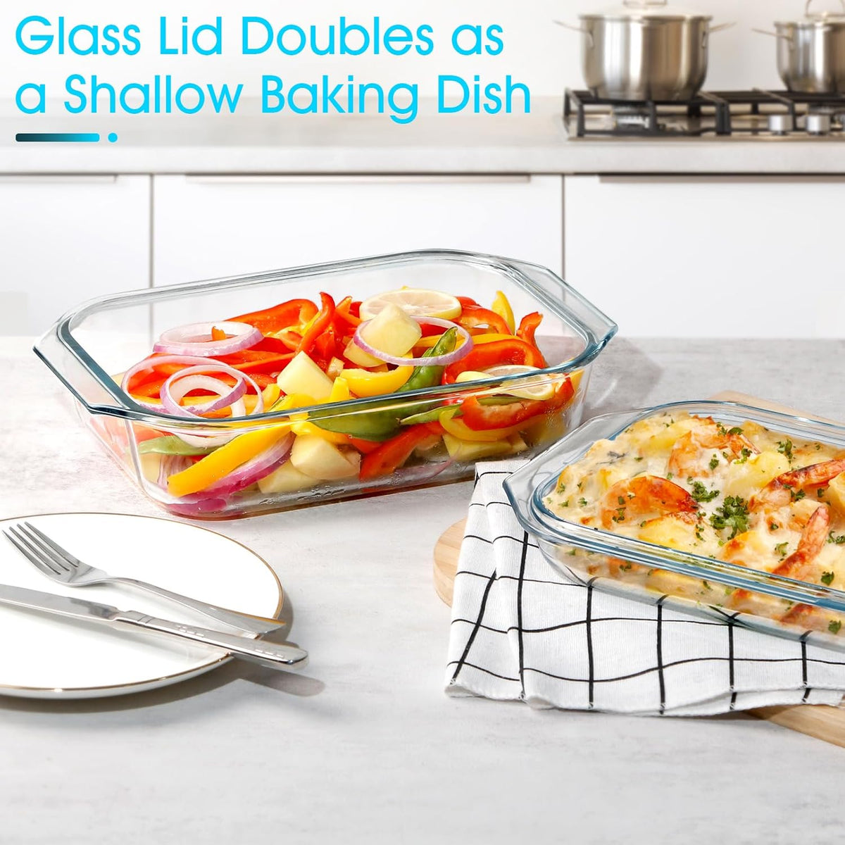 NUTRIUPS 2 QT Rectangular Glass Casserole Dish With Lid, (11.8×7.5×4in) Glass Casserole Dish for Oven