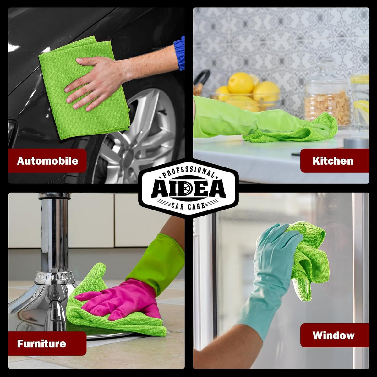 AIDEA Microfiber Cleaning Cloth, 10PK, Microfiber Towels for Cars, Premium All Purpose Car Cloths, Dusting Cloth Cleaning Rags, Absorbent Towels for SUVs, House, Kitchen, Window, 12"×12", Green