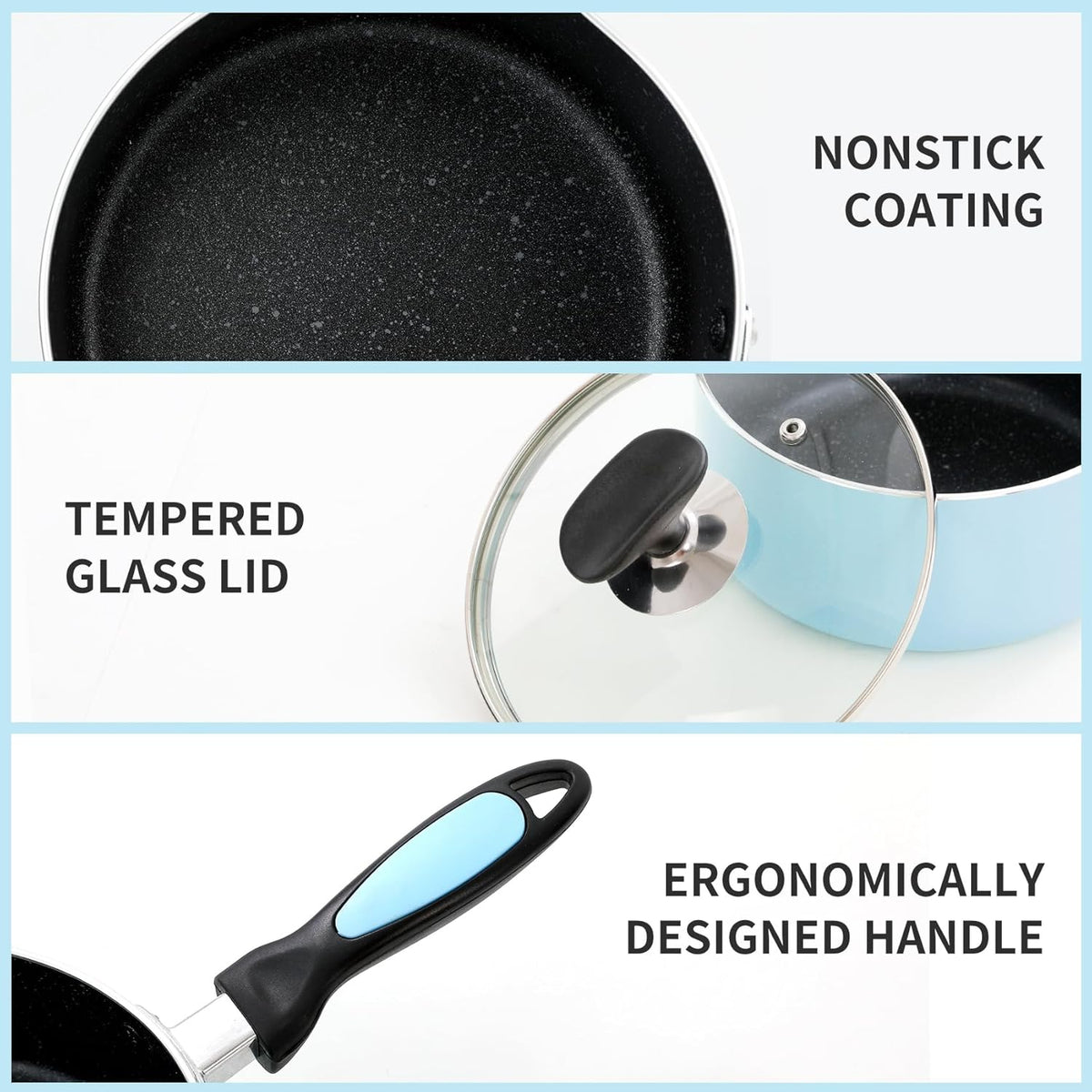 Nonstick Saucepan Set with Lid, Non Stick 1Qt & 2Qt Sauce Pan Set with Glass Lid Small Pot for Home Kitchen