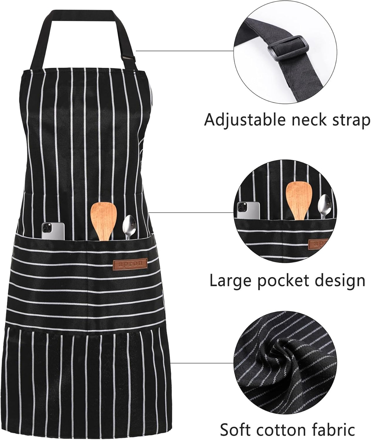 2 Pack Cooking Aprons Adjustable Bib Apron for Women with 2 Pockets, Kitchen Restaurant Men Chefs Aprons