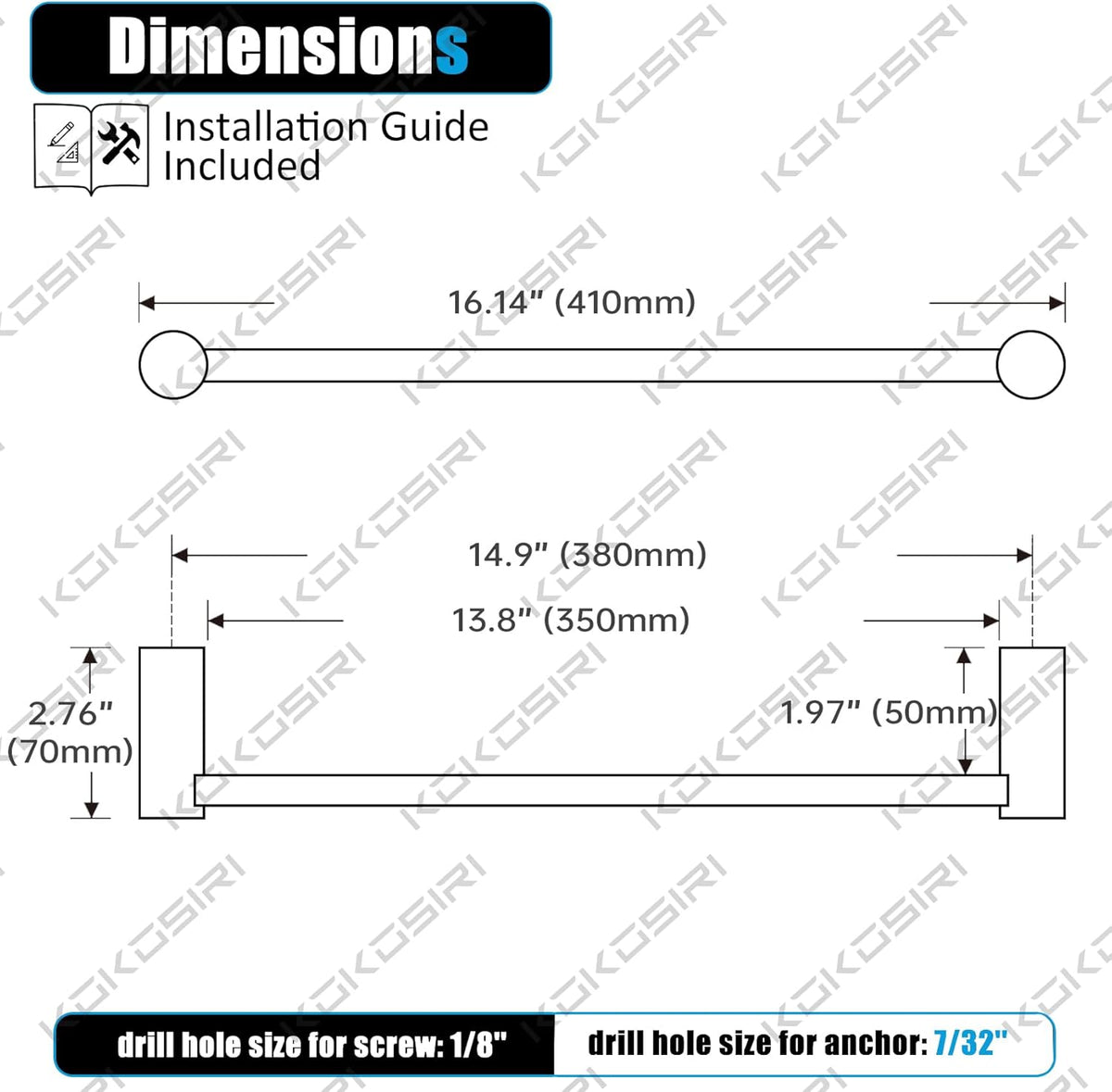 KOKOSIRI Towel Bars Brushed Nickel 16-Inch Single Rod Hand Towel Holder Wall Mounted Hanger for Bathroom Lavatory Hardware Stainless Steel, B4007BR-L16