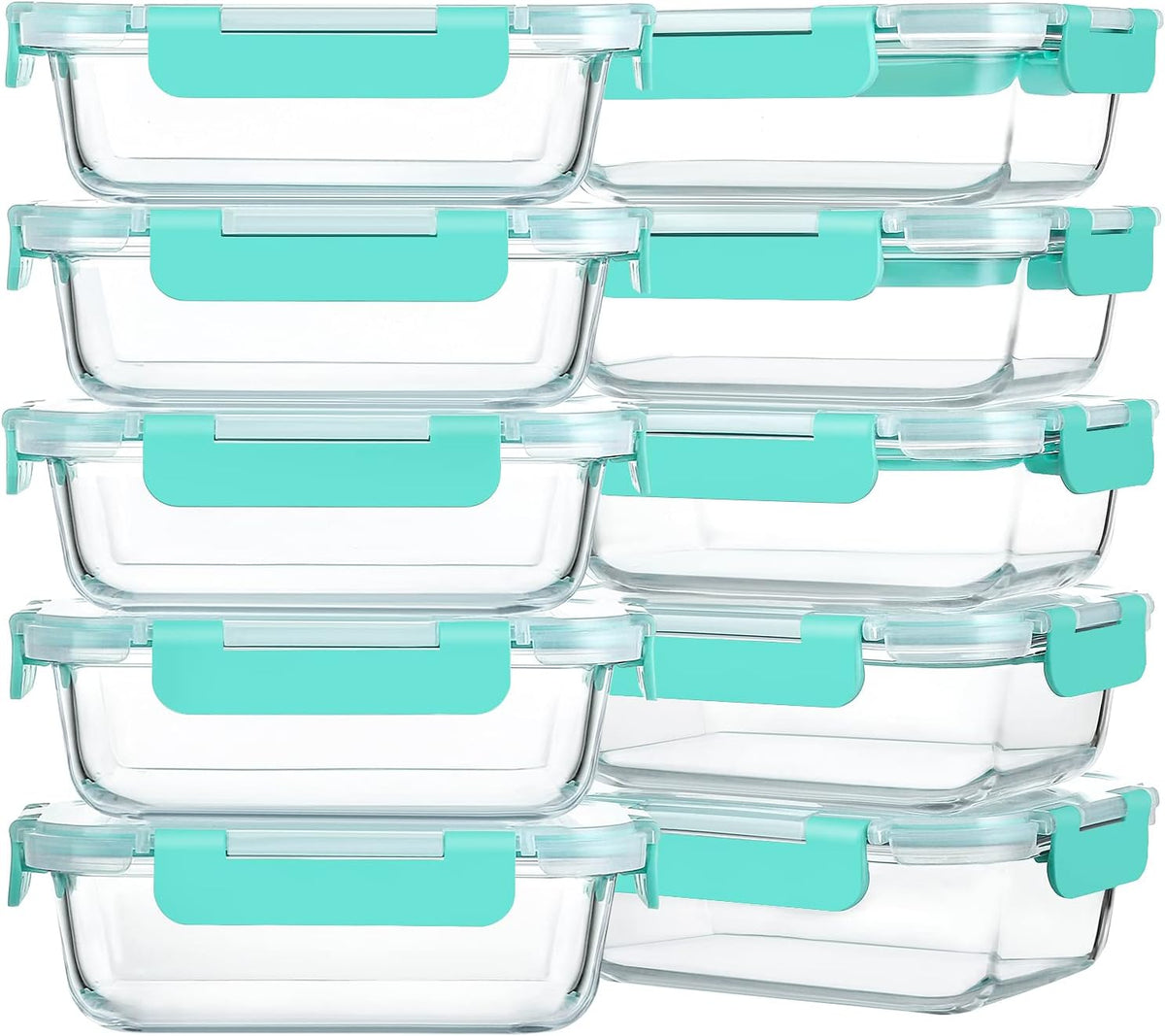 M MCIRCO [10-Pack,22 Oz Glass Meal Prep Containers,Glass Food Storage Containers with lids,Glass Lunch Containers,Microwave, Oven, Freezer and Dishwasher, Green