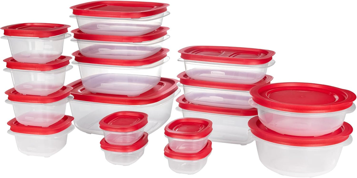 Rubbermaid EasyStore Rectangle, Square, and Round Containers, 34-Piece Set, Food Storage Containers, Food Storage Containers with Lids