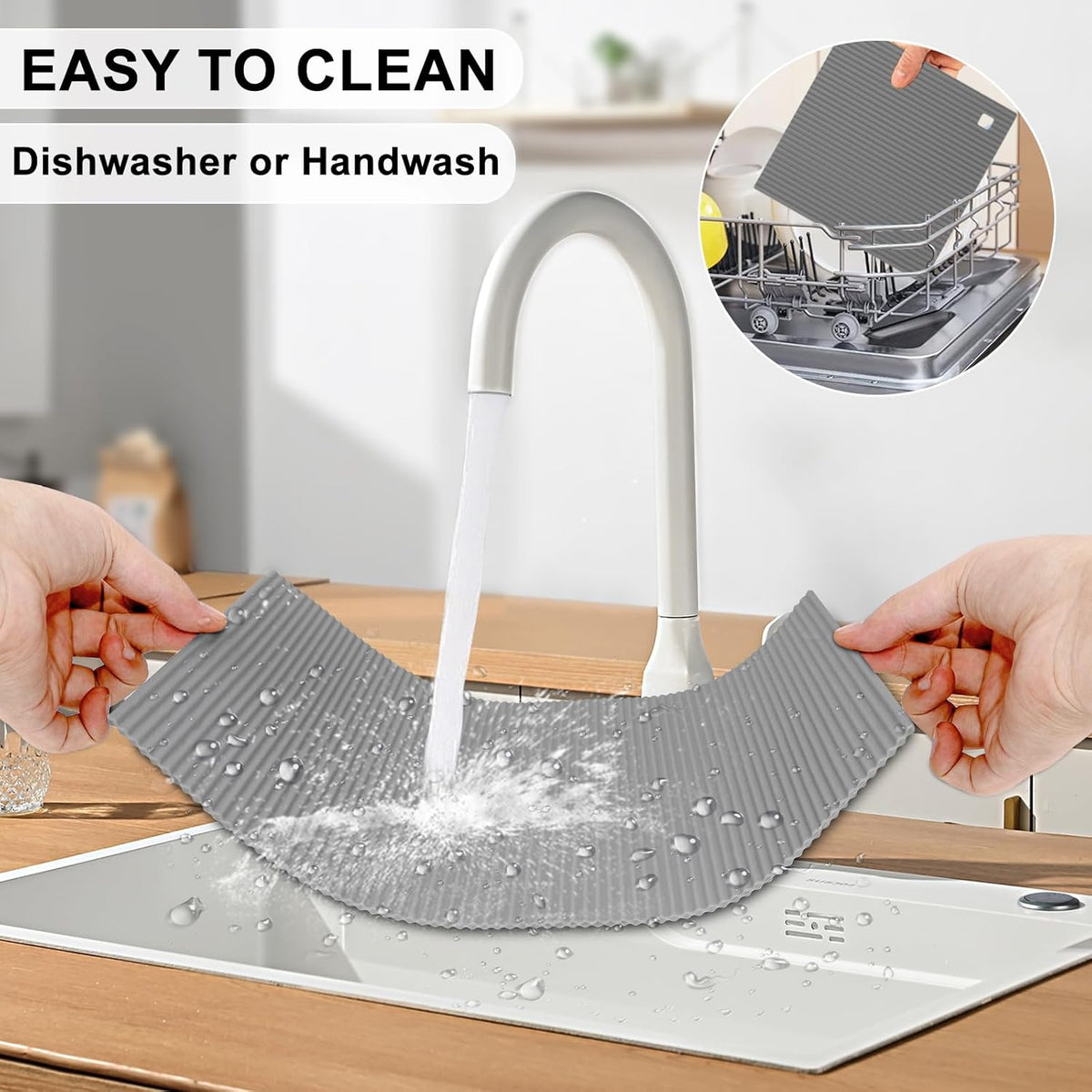 2 Pack 9.5'' x 14.2'' Trivets for Hot Dishes, Hot Pads for Kitchen, Silicone Trivets for Hot Pots and Pans, Hot Plates to Protect Table, Heat Resistant Silicone Trivet Grey