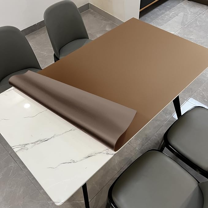 Leather Table Cover,1.8mm Thick,36x60 Inch Table Protector,Table Protector for Dining Room Table,Dining Table Cover,Table Cover Protector(Mud Color+Champagne Gold,36x60)