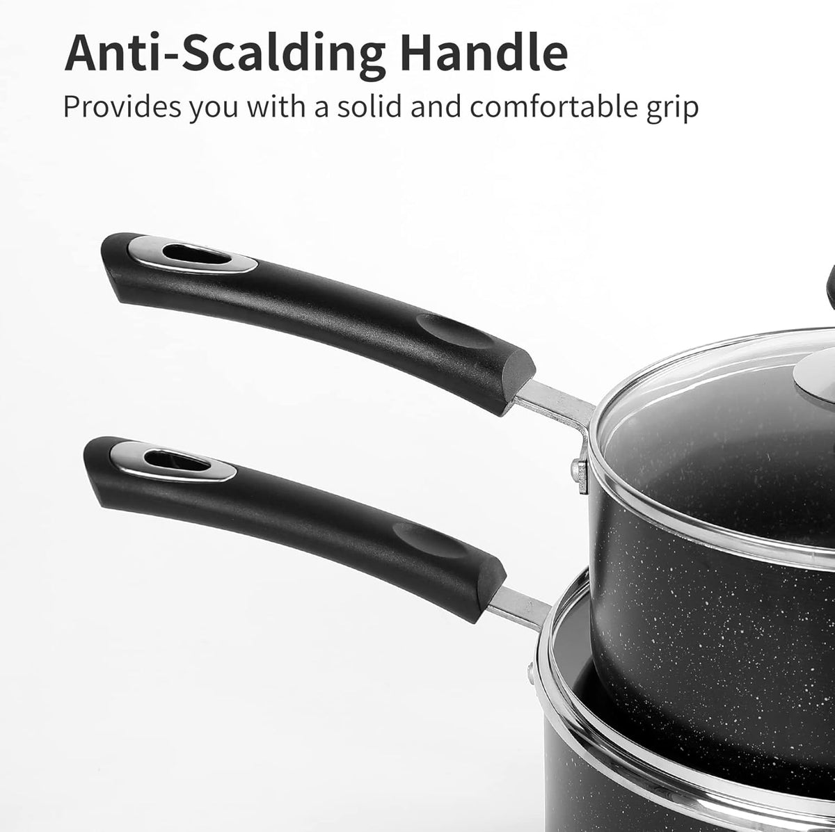 Nonstick Saucepan Set - 2 Quart and 3 Quart,Ultra Non Stick Sauce Pan Small Pot with Glass Lid,Great for Home Kitchen Restaurant,Black