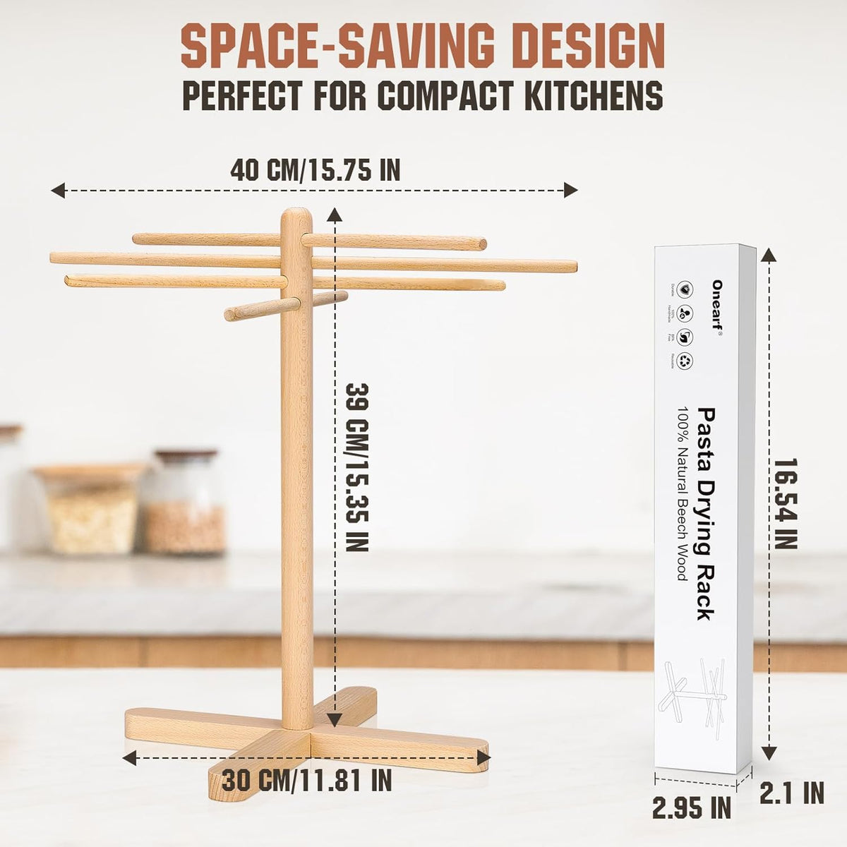 Pasta Drying Rack, Collapsible Pasta Drying Rack For Spaghetti, Easy Storage Homemade Stand Dryer Hander For Fresh Noodle, Natural wood