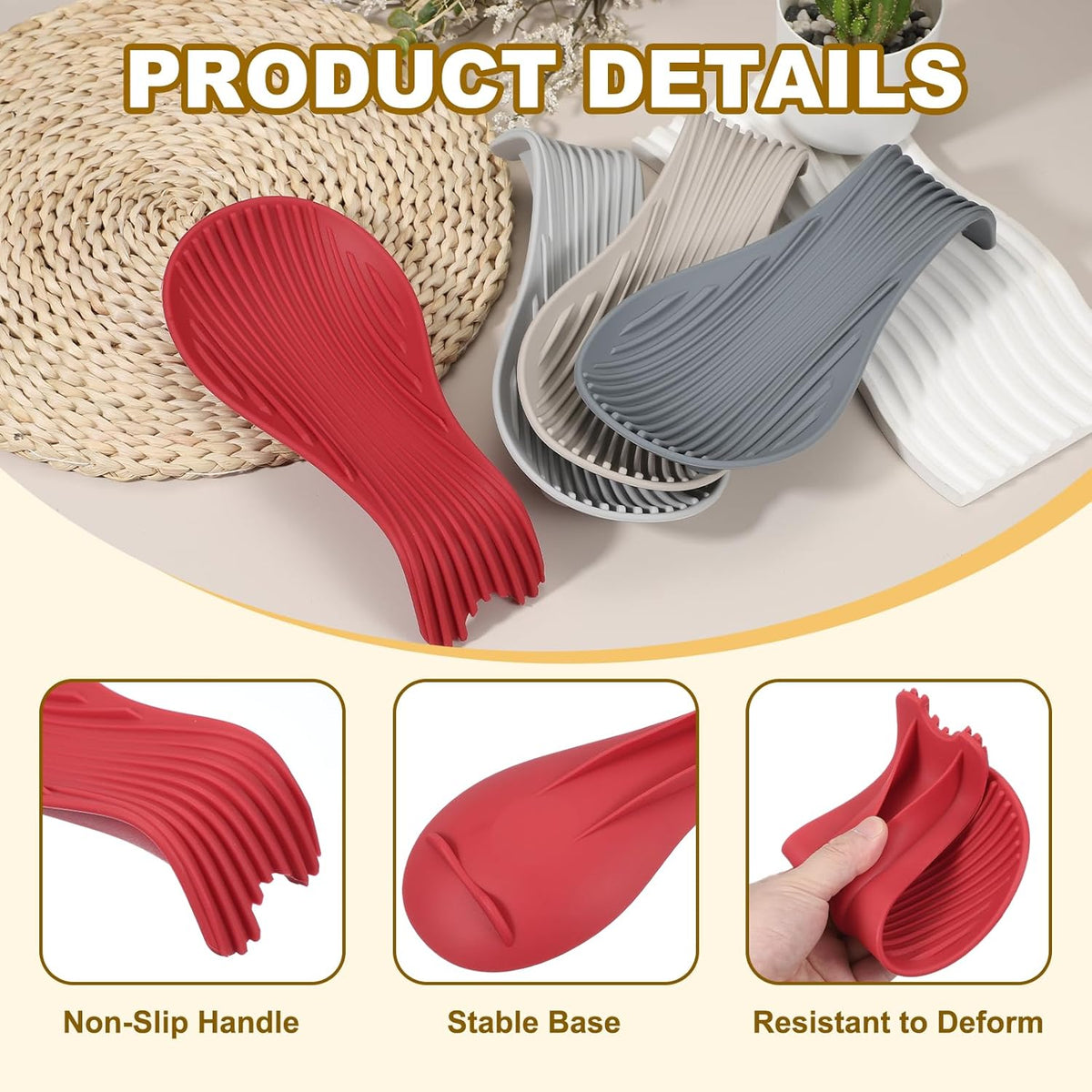 uxcell 1 Set Silicone Spoon Rest for Stove Top, Silicone Spoon Holder for Cooking Spatula, Ladle, Brush Red/Grey