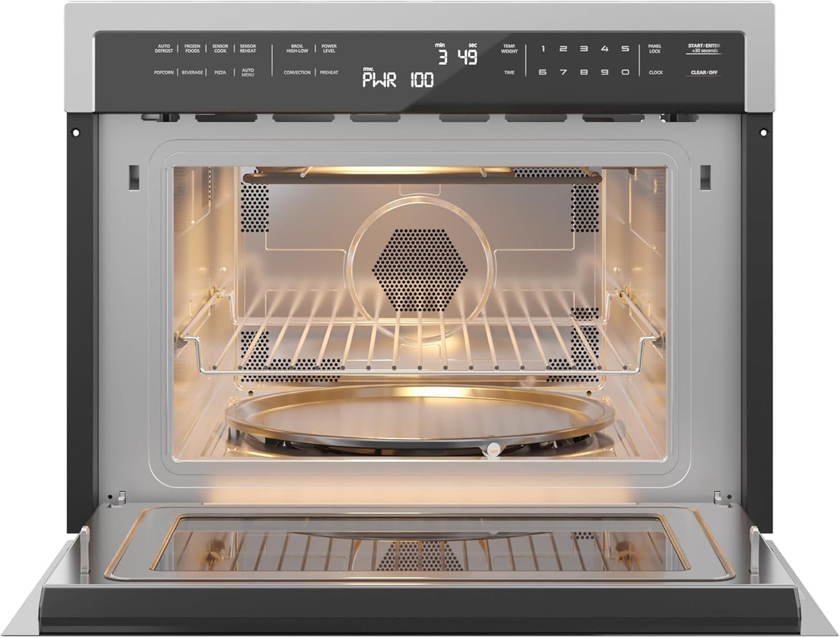 KoolMore COM-24SS 24 Inch Built-in Convection Oven and Microwave Combination with Broil, Soft Close Door, 1000 Watt Power, Stainless Steel Finish, Touch Control LCD Display, 24 in/1.6 Cu. Ft, Silver