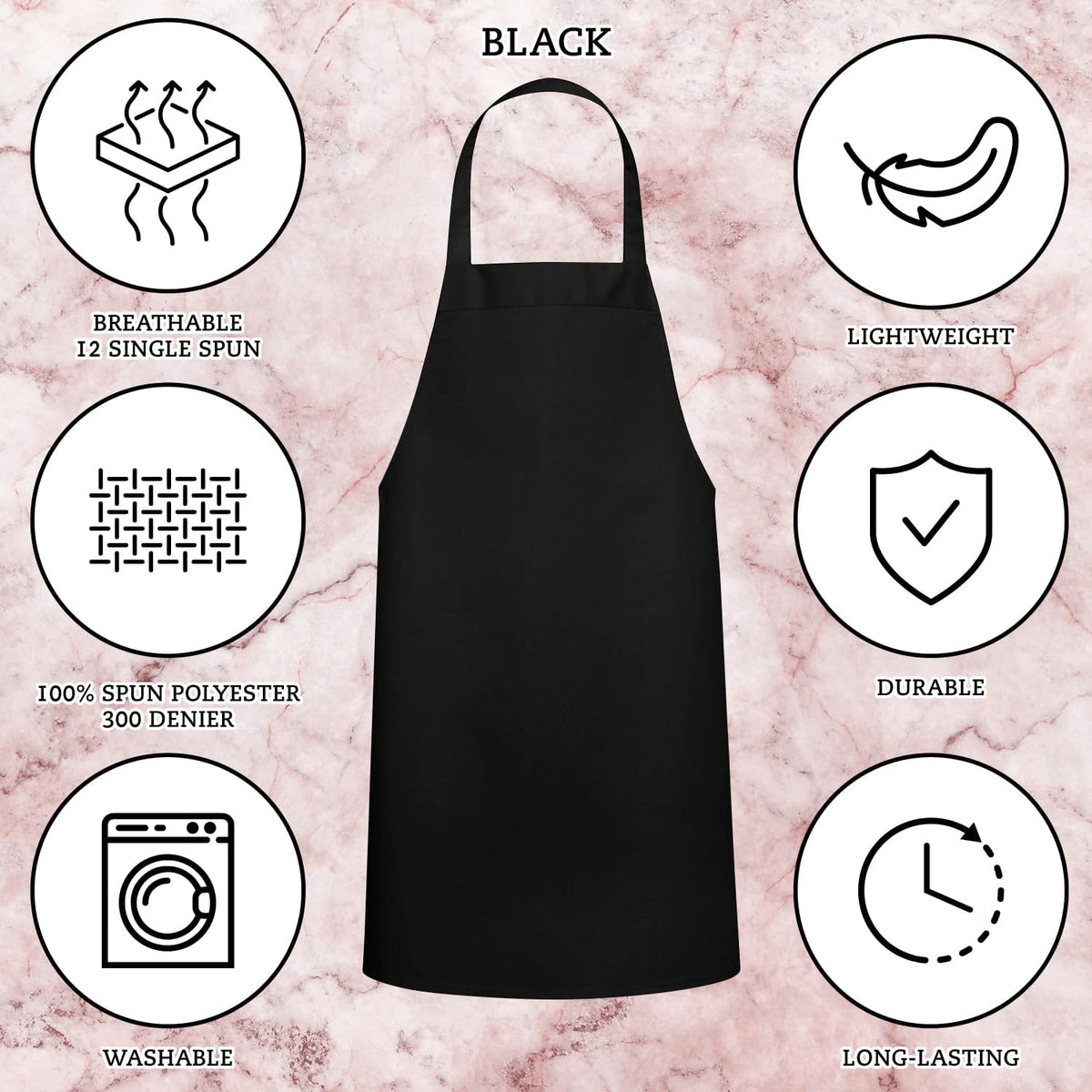 GREEN LIFESTYLE 12 Pack Professional Chef Apron – Grilling Aprons for Men, Waterproof Cooking Aprons for BBQ, Work or Restaurant Use, Kitchen Aprons for Women – Black, No Pockets