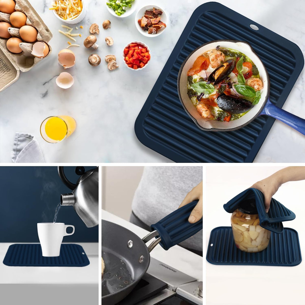 Silicone Mats for Kitchen Counter, 9x12'' Trivets for Hot Pots and Pans, Navy Blue Silicone Trivets for Hot Dishes, Protect Table Quartz Countertops