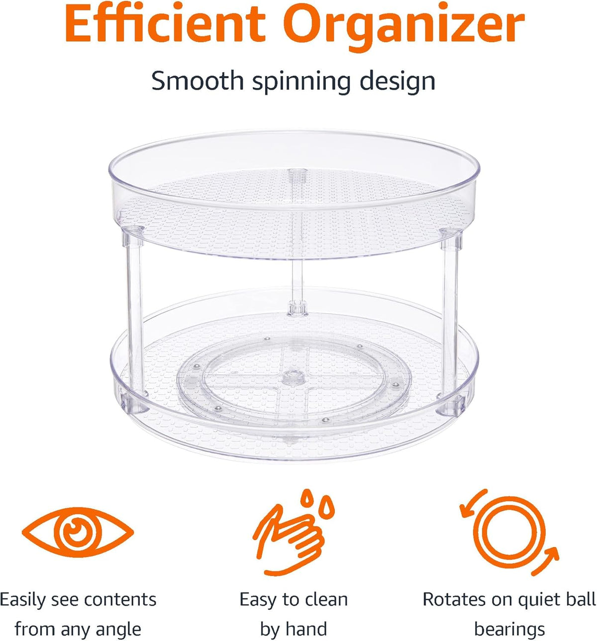 Amazon Basics 2 Tier Lazy Susan Turntable Organizer, 12" Diameter, Clear