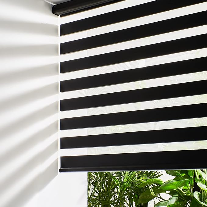 Persilux Cordless Zebra Roller Window Shades Free-Stop Roller Blinds (32" W X 72" H, Black) Light Control for Day and Night, Light Filtering Sheer Roller Shades for Windows, Easy to Install