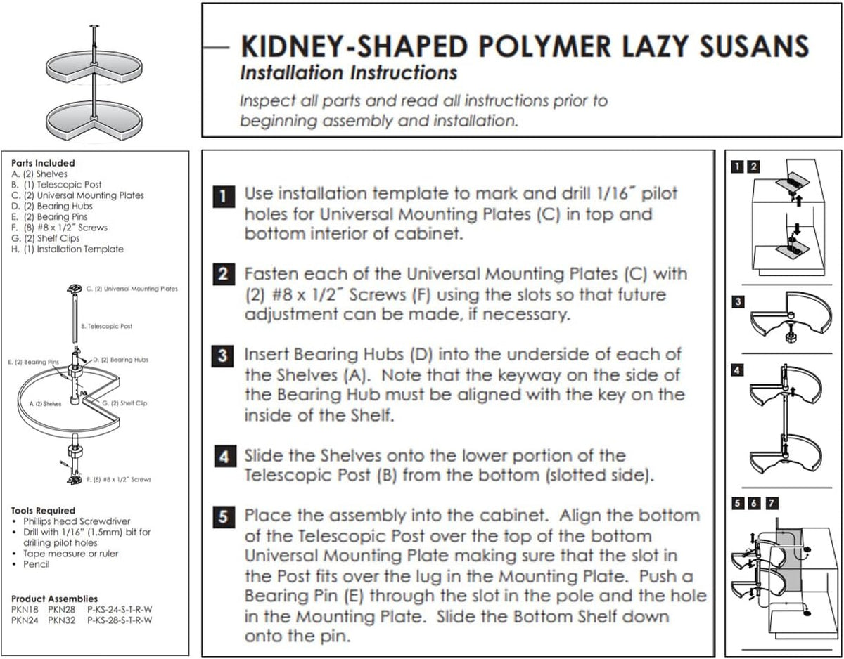 KV Lazy Susan Kidney Shaped 2 Polymer Shelves 24" (Set) White