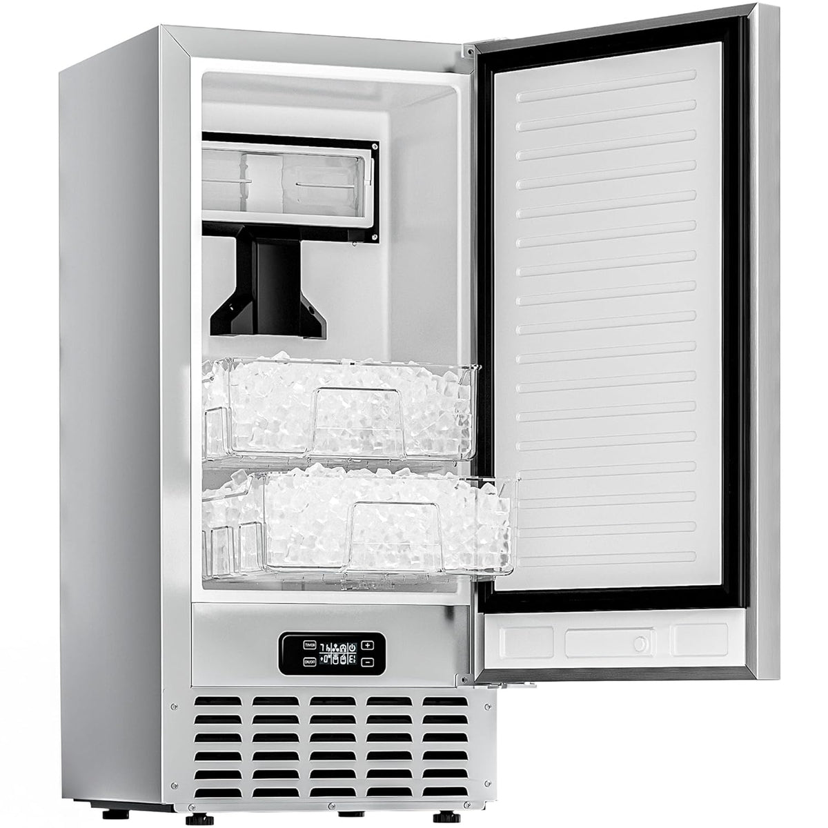 EUHOMY Commercial Under Counter Nugget Ice Maker Machine, 70Lbs/Day, Bulit-in Freestanding Ice Maker with Double Ice Baskets, Self-Cleaning & 24H Timer Ice Machine, for Commercial & Home Use(Silver)
