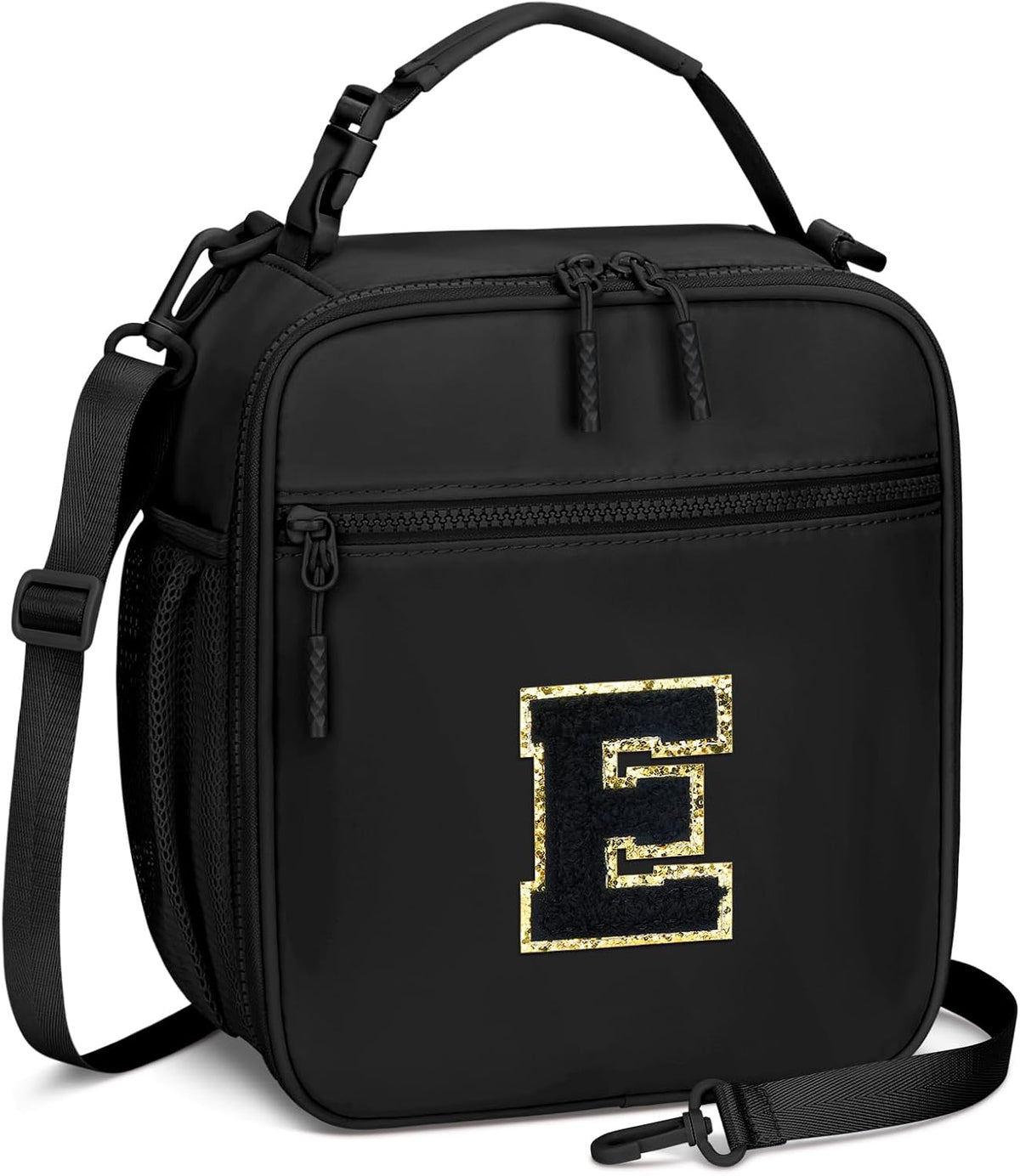 Initial Insulated Lunch Bag for Boys Kids, Back to School Gift, Reusable Leak-proof Lunch Box with Adjustable Strap for School Daycare Travel Picnic（Black，E）