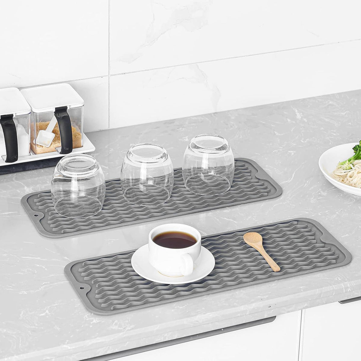 Silicone Dish Drying Mat for Multiple Usage,Easy clean,Eco-friendly,Heat-resistant Silicone Mat for Kitchen Counter,Sink,Bar,Bottle,or Cup Grey M 17 inches x 6 inches