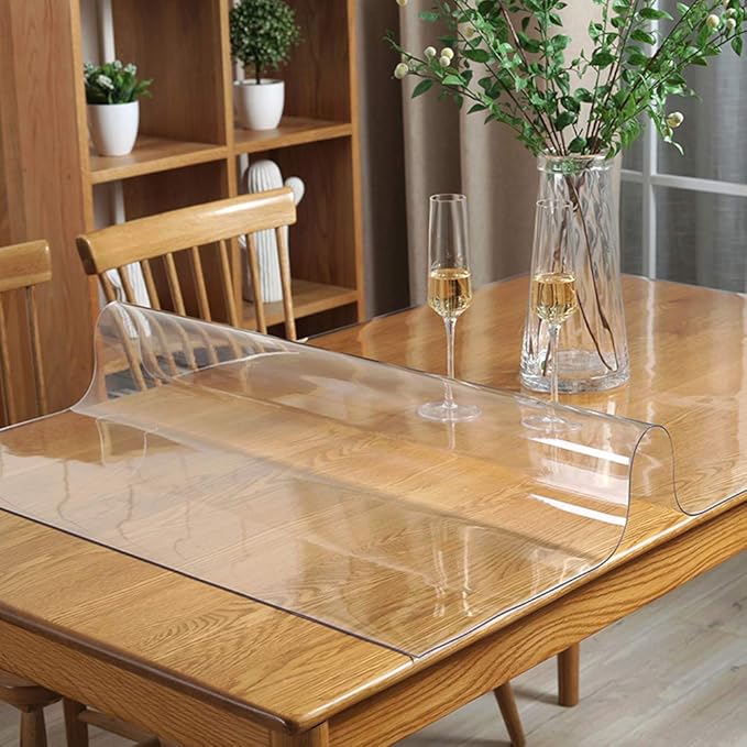 Wadrac Multi-Size Clear Plastic Tablecloth Rectangle Table Protector Thicken Protective Desk Cover Waterproof Wipeable Tablecloth Roll Easy Clean PVC Vinyl Dining Tabletop Protection Pad 38x59 inch