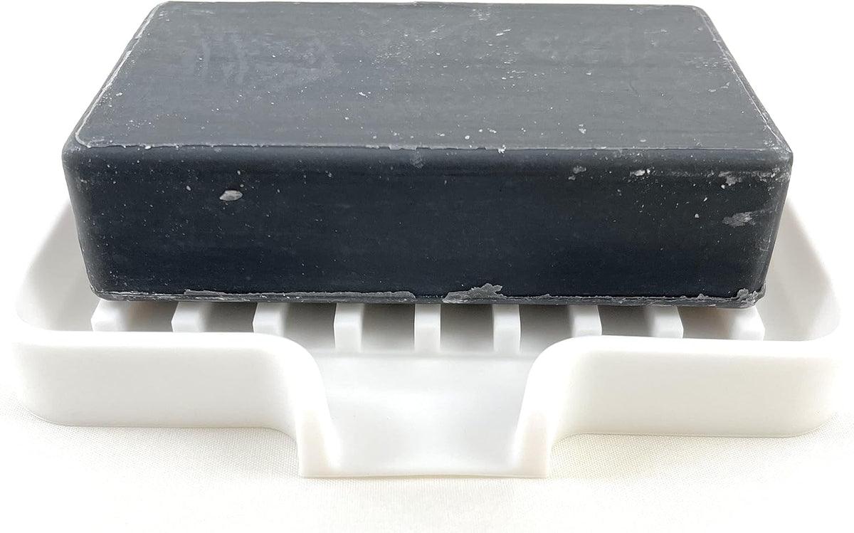 Happitasa Silicone Soap Dish Tray and Sponge Holder with Drain Chute, Pack of 2 | Bathroom and Kitchen Sink Organizer Caddy (White, 5.2"x4", 7.2 Ounces)