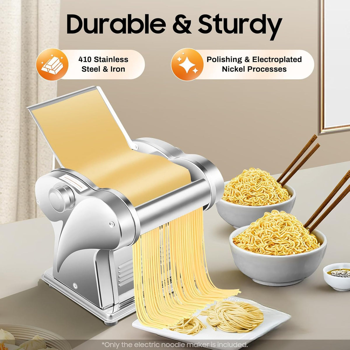 Pasta Machine, Homemade Stainless Steel Manual Roller Pasta Maker with Adjustable Thickness Settings
