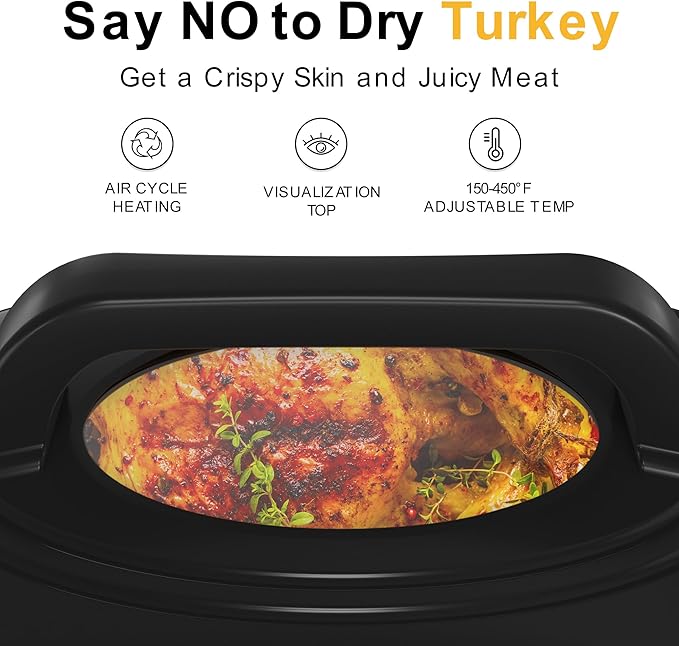 26QT Electric Roaster Oven, Electric Turkey Roaster with Viewing & Self-basting Lid, Stainless Steel Turkey Roaster Oven, White