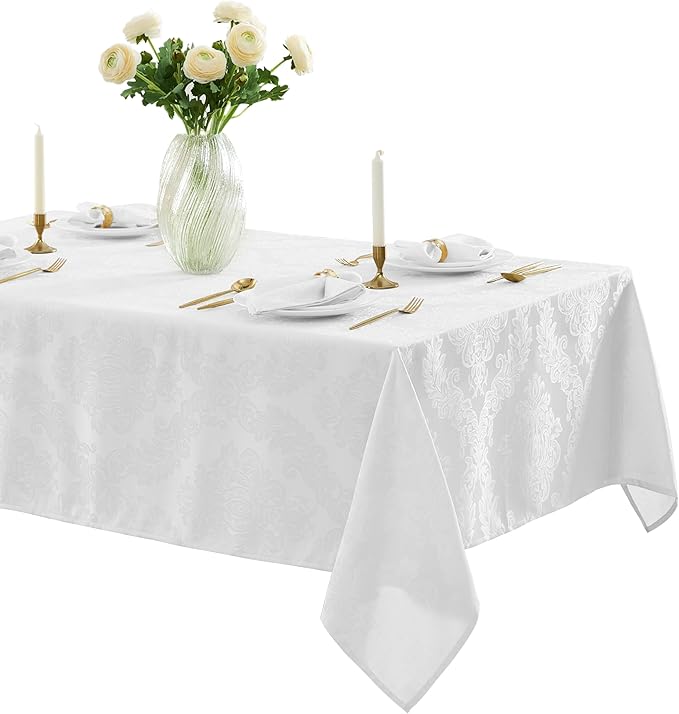Newbridge Barcelona Luxury Damask Fabric Napkins, Set of 4 Square Napkins, White, 100% Polyester, No Iron, Soil Resistant Dining Room, Party and Banquet Napkins