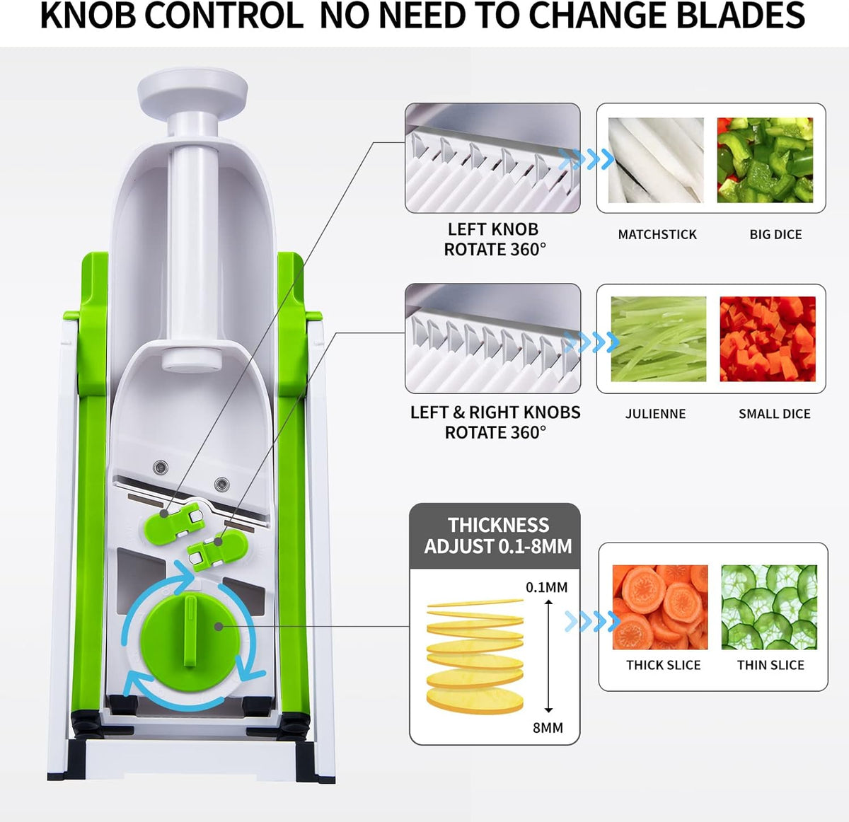 Safe Mandoline Slicer 5 in 1 Vegetable Chopper Food Potato Cutter, Strips Julienne Dicer Adjustable Thickness 0.1-8 mm Kitchen Chopping Artifact Fast Meal Prep