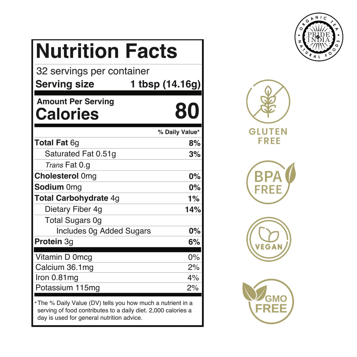 Pride of India- Flax Meal Flour 1 lbs (454 gm) Nutty Earthy Taste Freshly Milled in Small Batches | Prepare Muffins Pancakes Smoothies Pudding Salads | Gluten-Free, Vegan