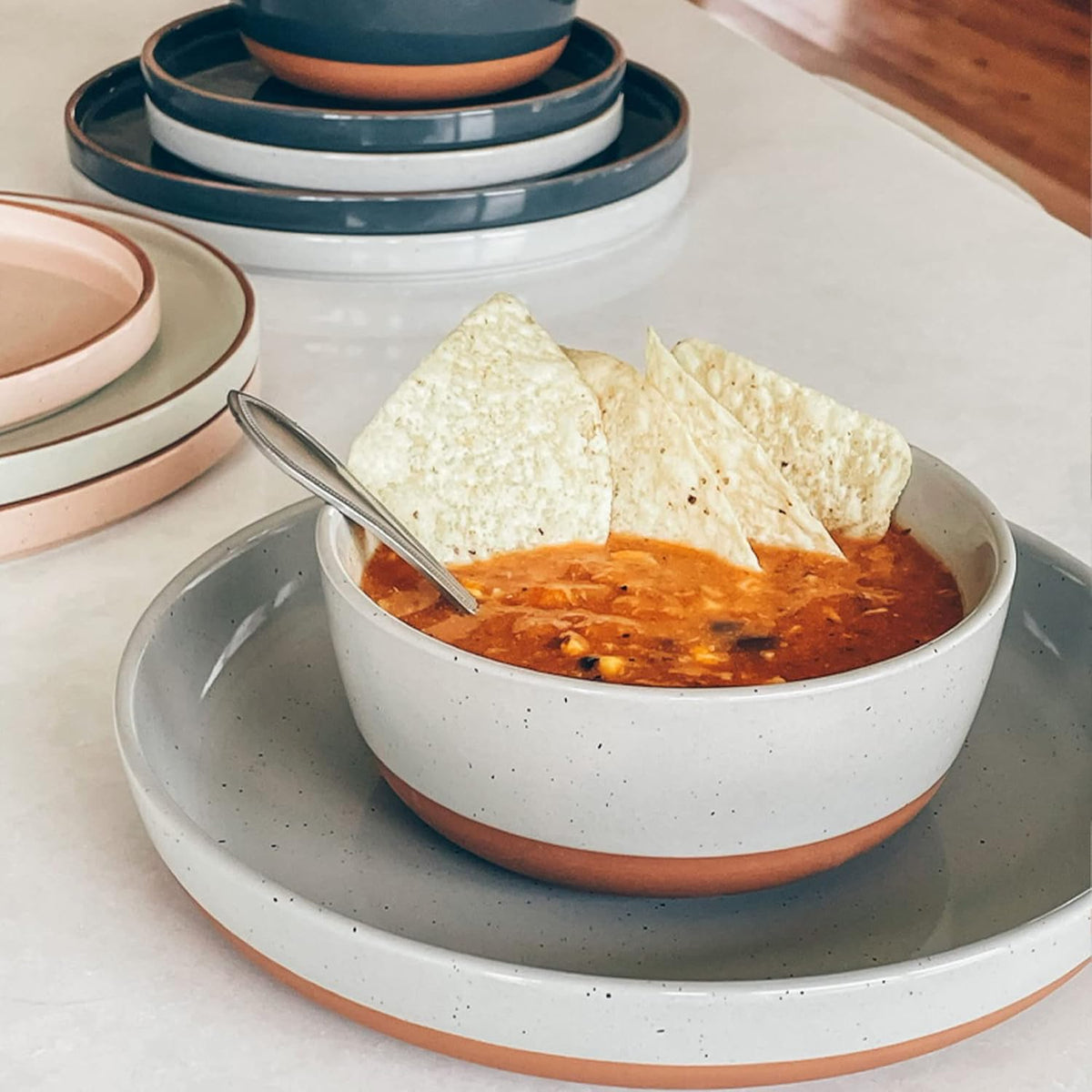 Mora Ceramic Flat Bowls Set of 4-25 oz- For Soup, Salad, Rice, Cereal, Breakfast, Dinner, Serving, Oatmeal, etc - Microwave, Dishwasher and Oven Safe Porcelain Bowl for Eating and Kitchen- Earl Grey