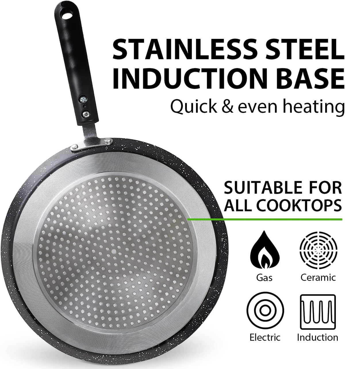 Buecmue 10.5 Inch Nonstick Crepe Pan with Spreader, Granite Coating Skillet Pan for Roti Egg Omelet Tortilla Tawa Dosa, Flat Frying Pan, Induction Compatible PFOA & PTFEs Free