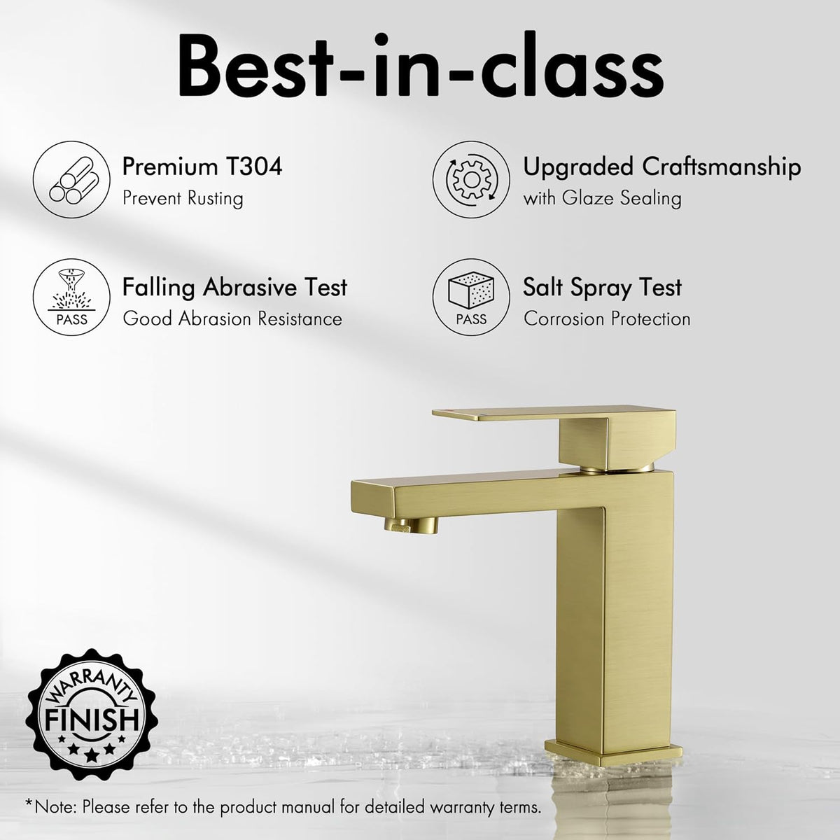 KES Brushed Gold Bathroom Faucet Single Hole Modern Vanity Faucet Single Handle Bathroom Sink Faucet Stainless Steel, L3156ALFF12-BZ