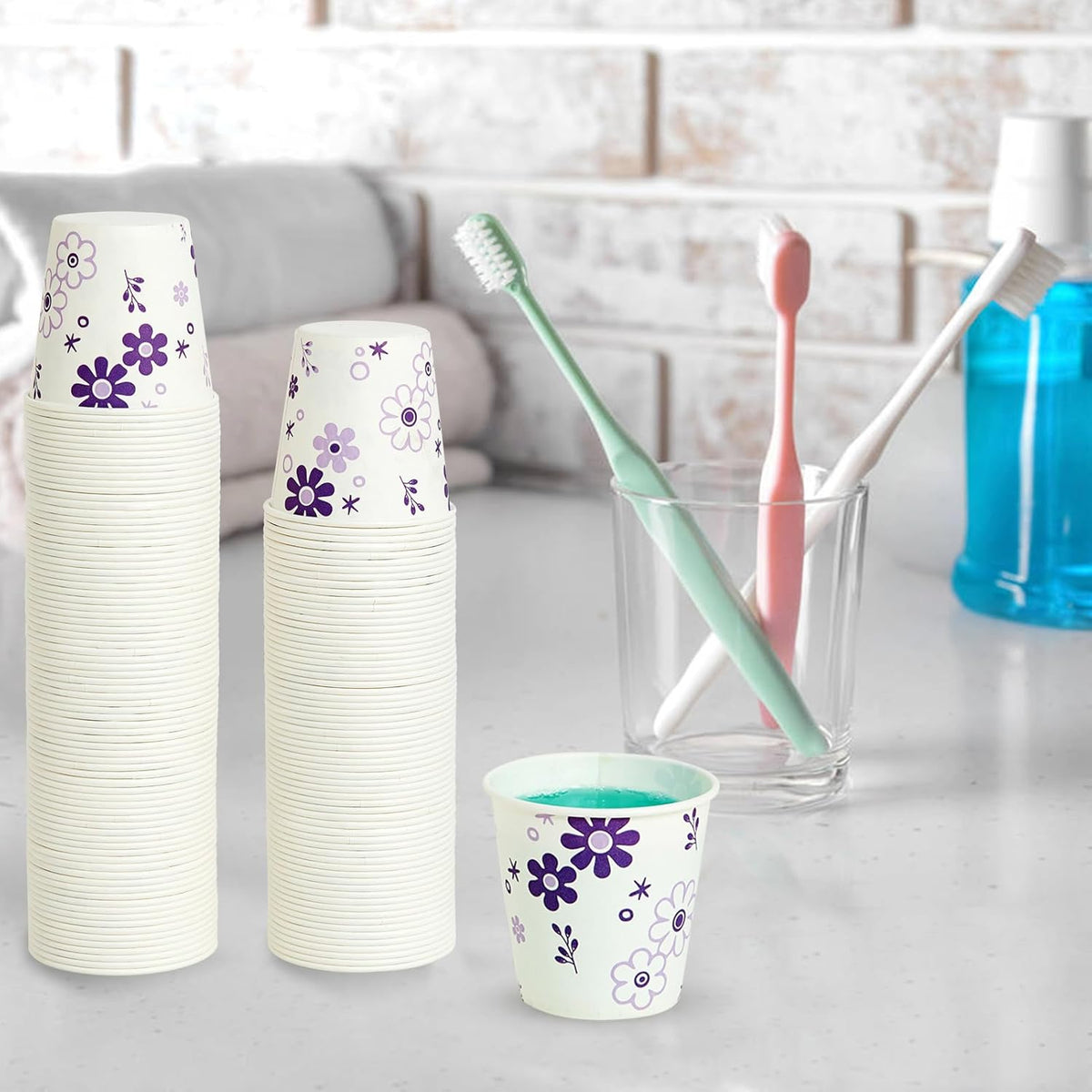[600 Pack] 3oz Disposable Bathroom Cups, Paper Mouthwash Cups, Cold Disposable Drinking Cup for Party, Picnic, BBQ, Travel, and Event, Purple Floral