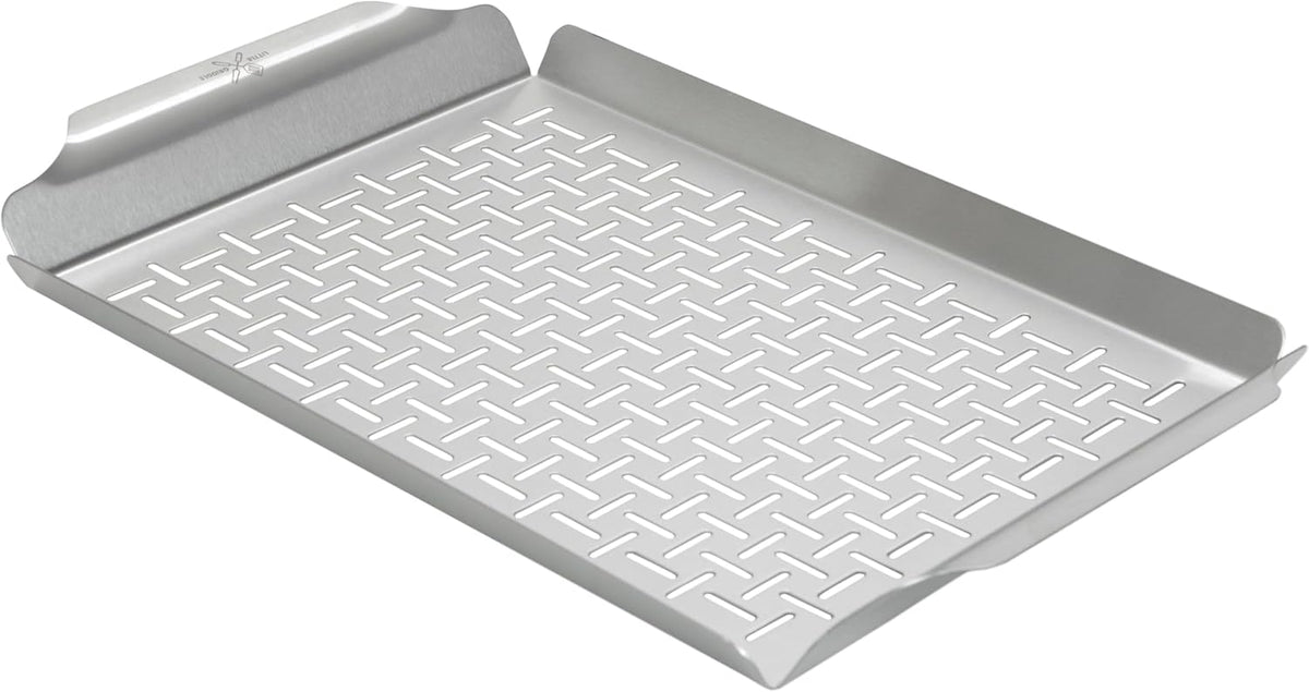 LITTLE GRIDDLE GT-525 Grill Pan and Grill Basket Set, High Sidewalls with Built-in Handles, Stainless Steel & Vented Design - Silver