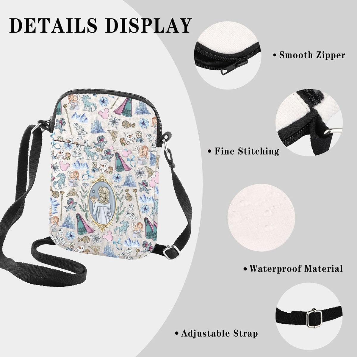 GJTIM Elsa Princess Gift Elsa Merchandise Princess Elsa & Anna Fan Gift Princess Cartoon Character Gift Crossbody Bag