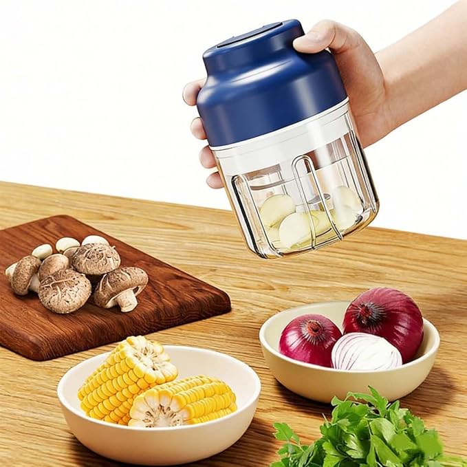 Electric Garlic Chopper, Mini Portable Veggie Cutter with 4/6 Stainless Steel Blades, Portable Wireless Rechargeable Mini Electric Garlic Food Chopper for Garlic, Onion, Chili, Nuts (2PCS-A,320ML)